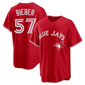BIPIHUC T.Blue Jays #57 Shane Bieber Player Red Home Stitched Jerseys