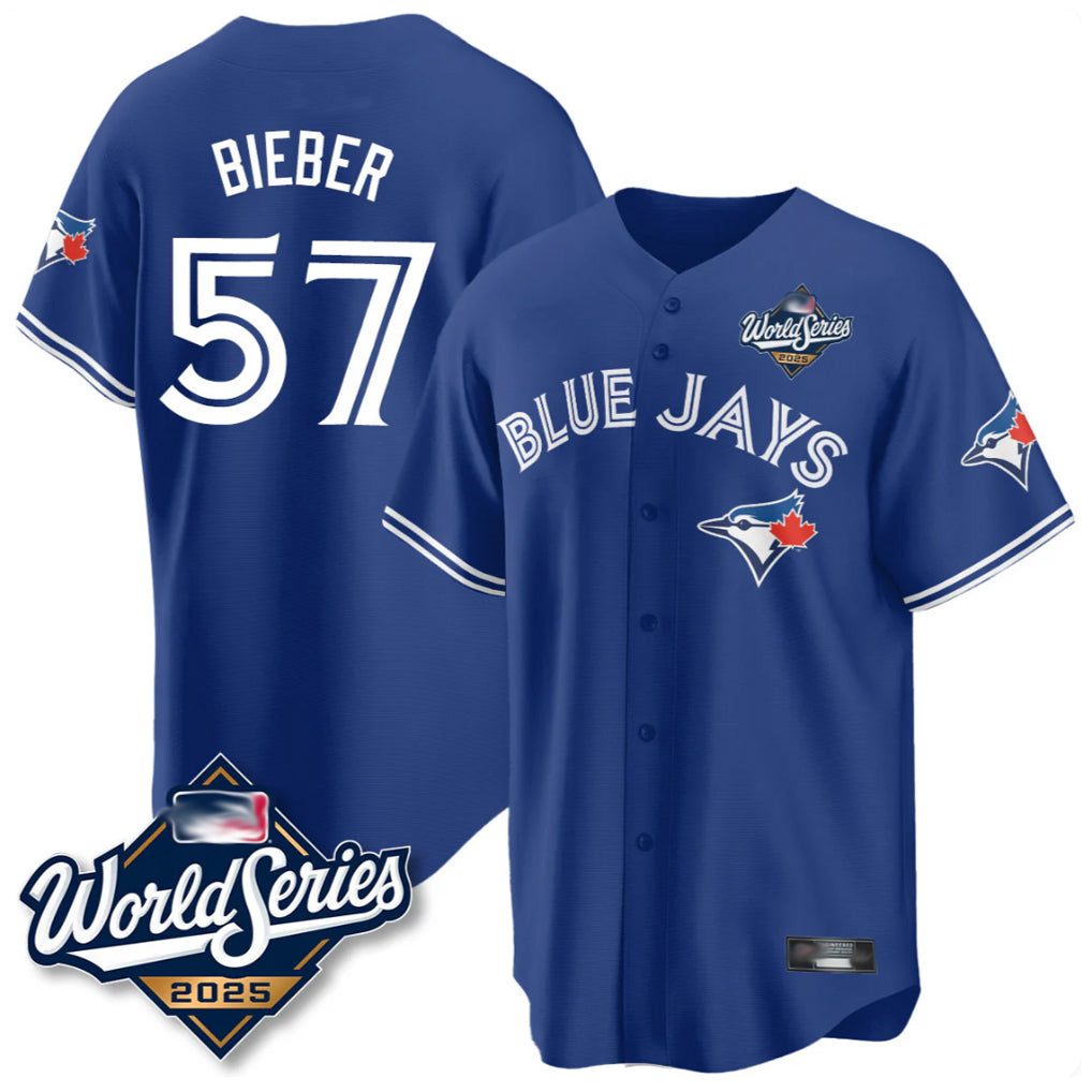 BIPIHUC T.Blue Jays #57 Shane Bieber Player Royal 2025 World Series All Stitched Jerseys