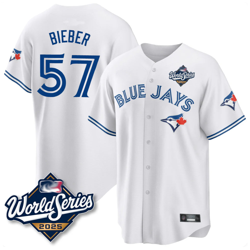 BIPIHUC T.Blue Jays #57 Shane Bieber Player White 2025 World Series All Stitched Jerseys