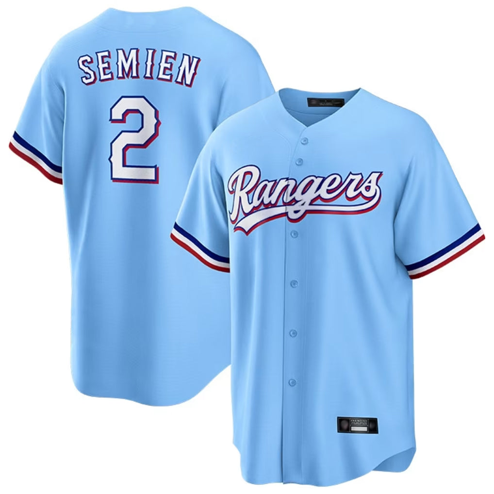 BIPIHUC T.Rangers #2 Marcus Semien Player Light Blue Replica Game Stitched Jerseys