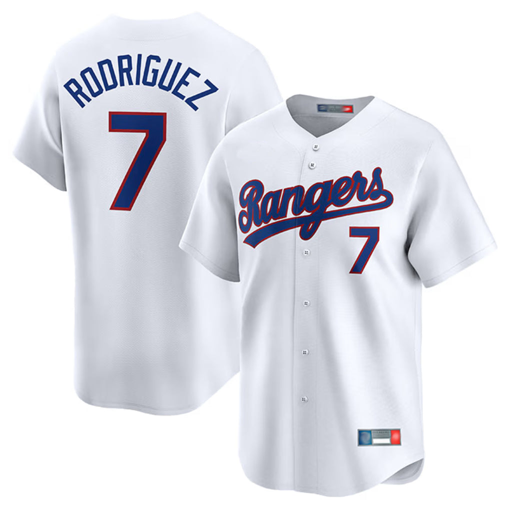 BIPIHUC T.Rangers #7 Ivan Rodriguez Player White Home Limited Stitched Jerseys