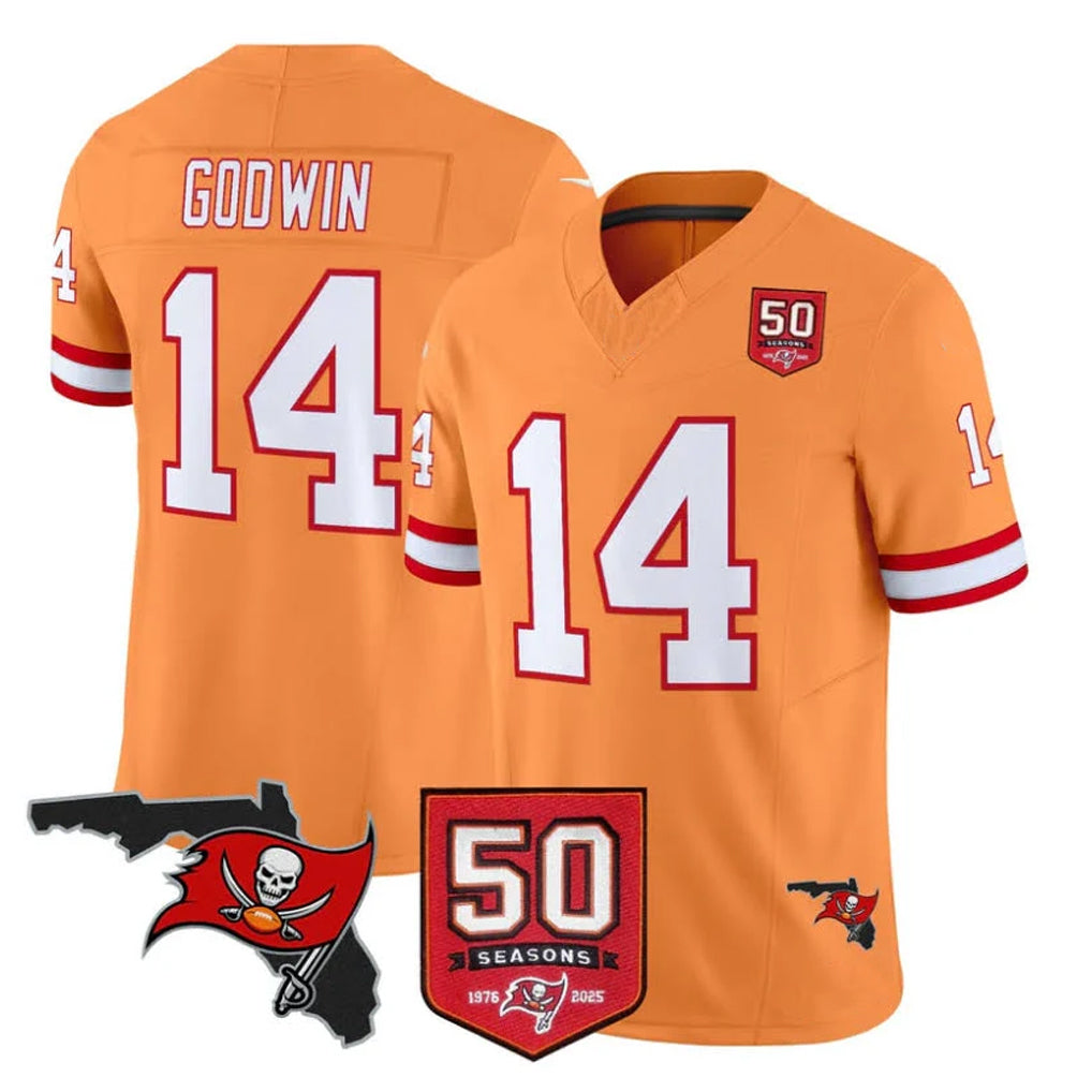 BIPIHUC TB.Buccaneers #14 Chris Godwin Jr. Player Orange 50th Season Vapor Limited Home Game Stitched Jerseys