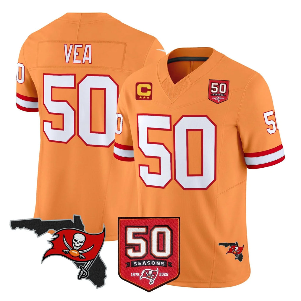 BIPIHUC TB.Buccaneers #50 Vita Vea Player Orange 50th Season Vapor Limited Home Game Stitched Jerseys