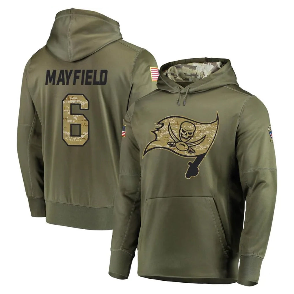 BIPIHUC TB.Buccaneers #6 Baker Mayfield Player Olive Salute to Service Pullover Hoodie Home Game Stitched Jerseys