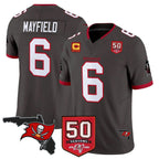 BIPIHUC TB.Buccaneers #6 Baker Mayfield Player Pewter 50th Season Vapor Limited Home Game Stitched Jerseys