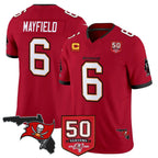 BIPIHUC TB.Buccaneers #6 Baker Mayfield Player Red 50th Season Vapor Limited Home Game Stitched Jerseys