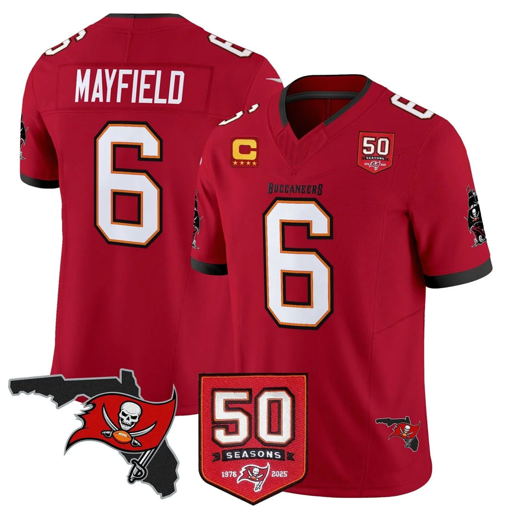 BIPIHUC TB.Buccaneers #6 Baker Mayfield Player Red 50th Season Vapor Limited Home Game Stitched Jerseys