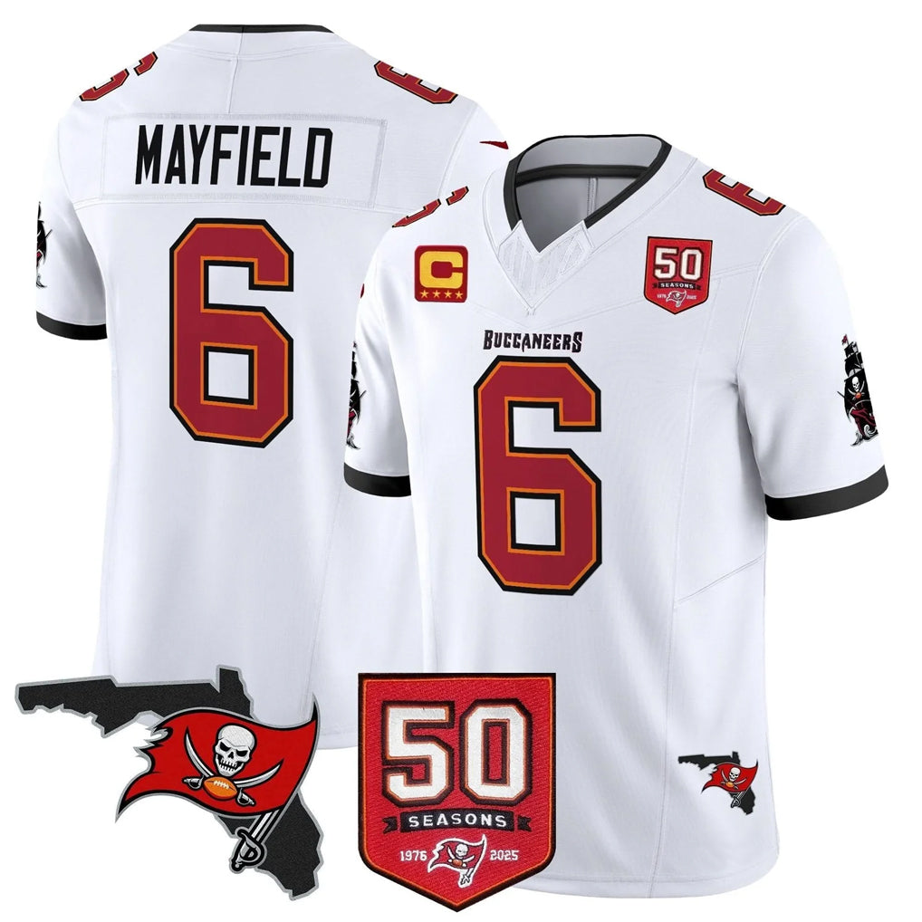 BIPIHUC TB.Buccaneers #6 Baker Mayfield Player White 50th Season Vapor Limited Home Game Stitched Jerseys