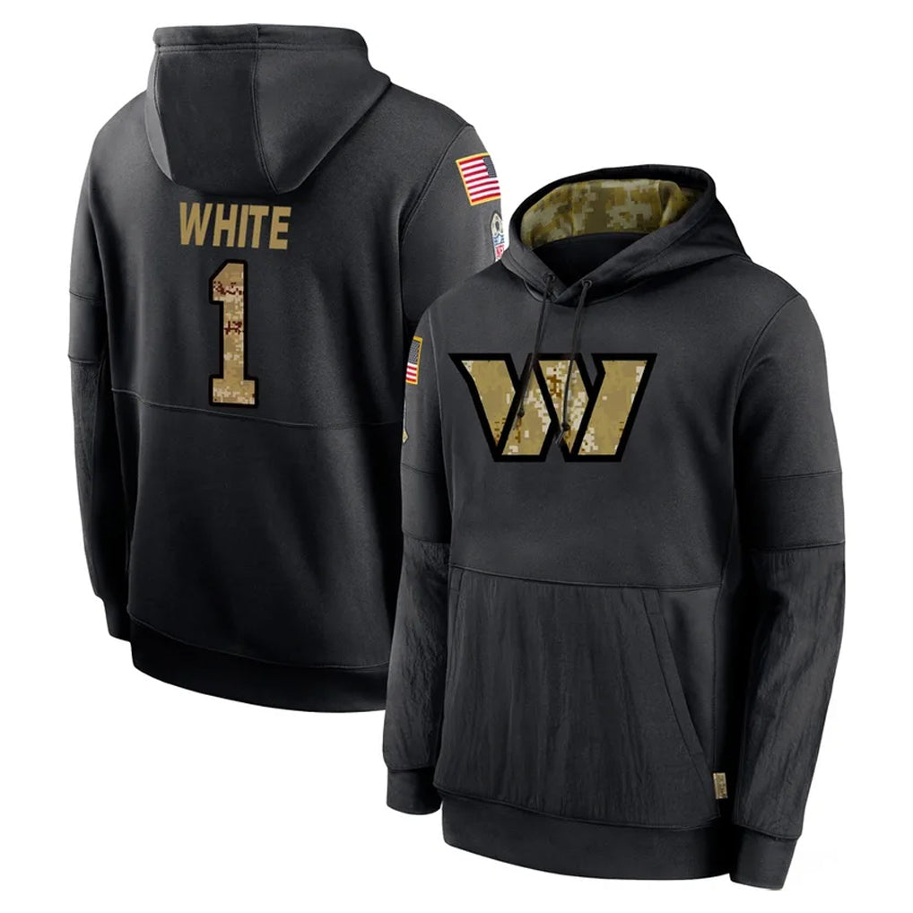 BIPIHUC W.Commanders #1 Rachaad White Player Black Salute to Service Performance Pullover Hoodies Home Game Stitched Jerseys