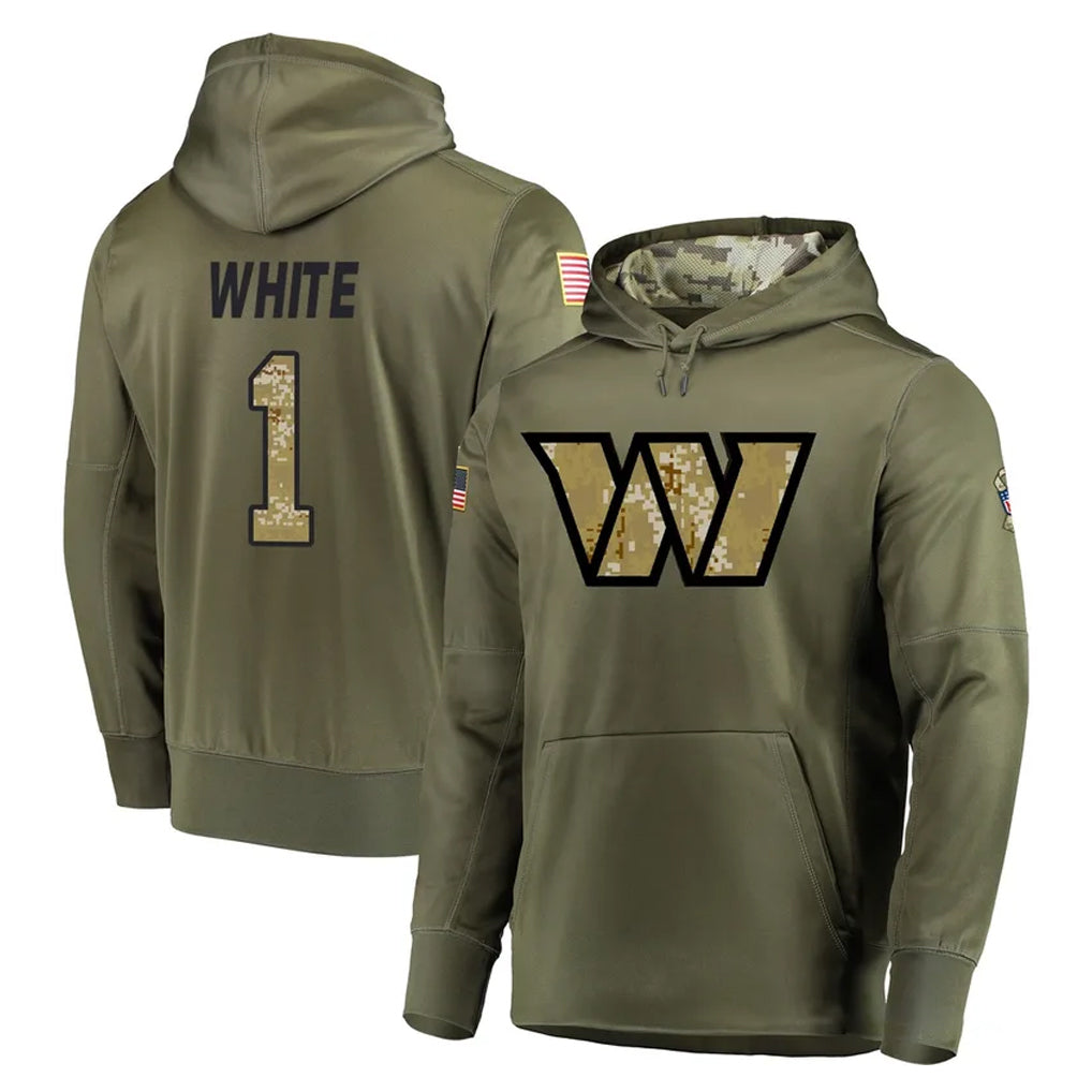 BIPIHUC W.Commanders #1 Rachaad White Player Olive Salute to Service Pullover Hoodie Limited Home Game Stitched Jerseys