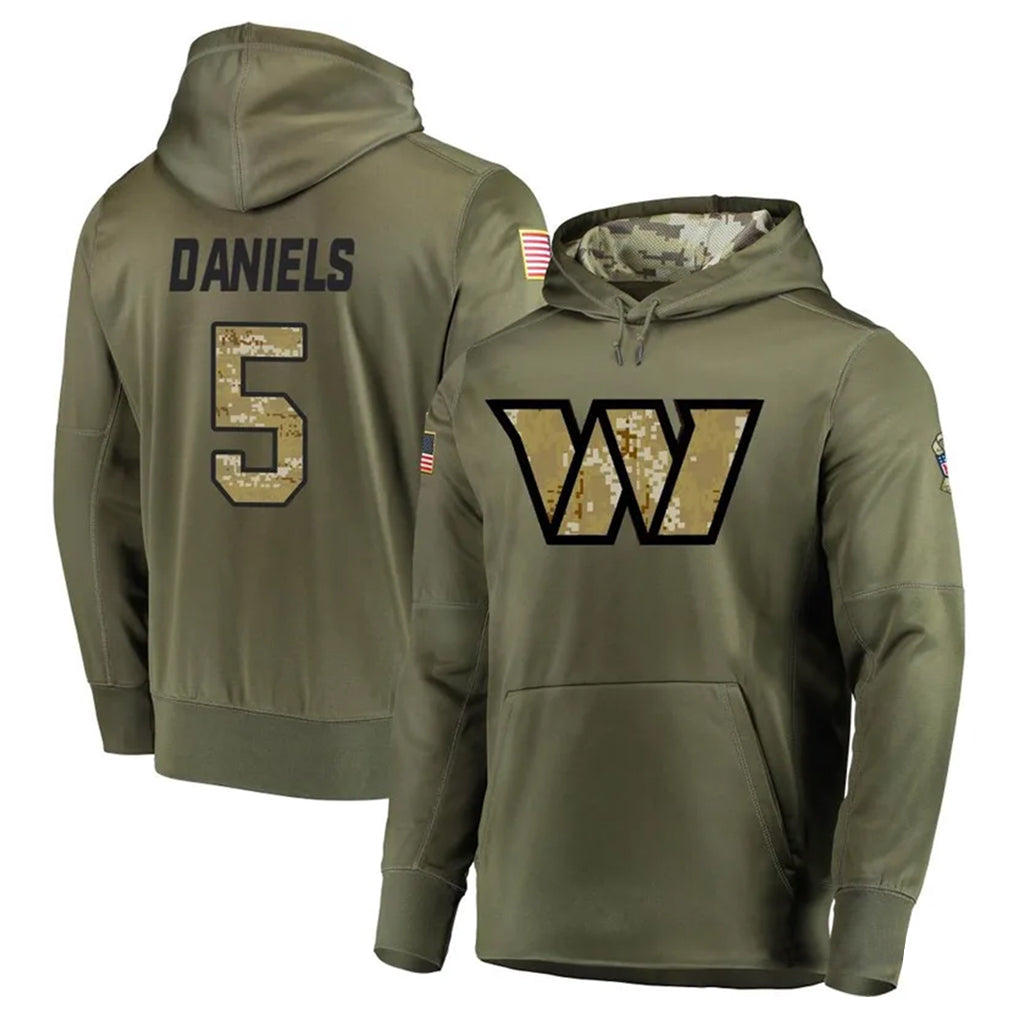 BIPIHUC W.Commanders #5 Jayden Daniels Player Olive Salute to Service Hoodies Stitched Jerseys
