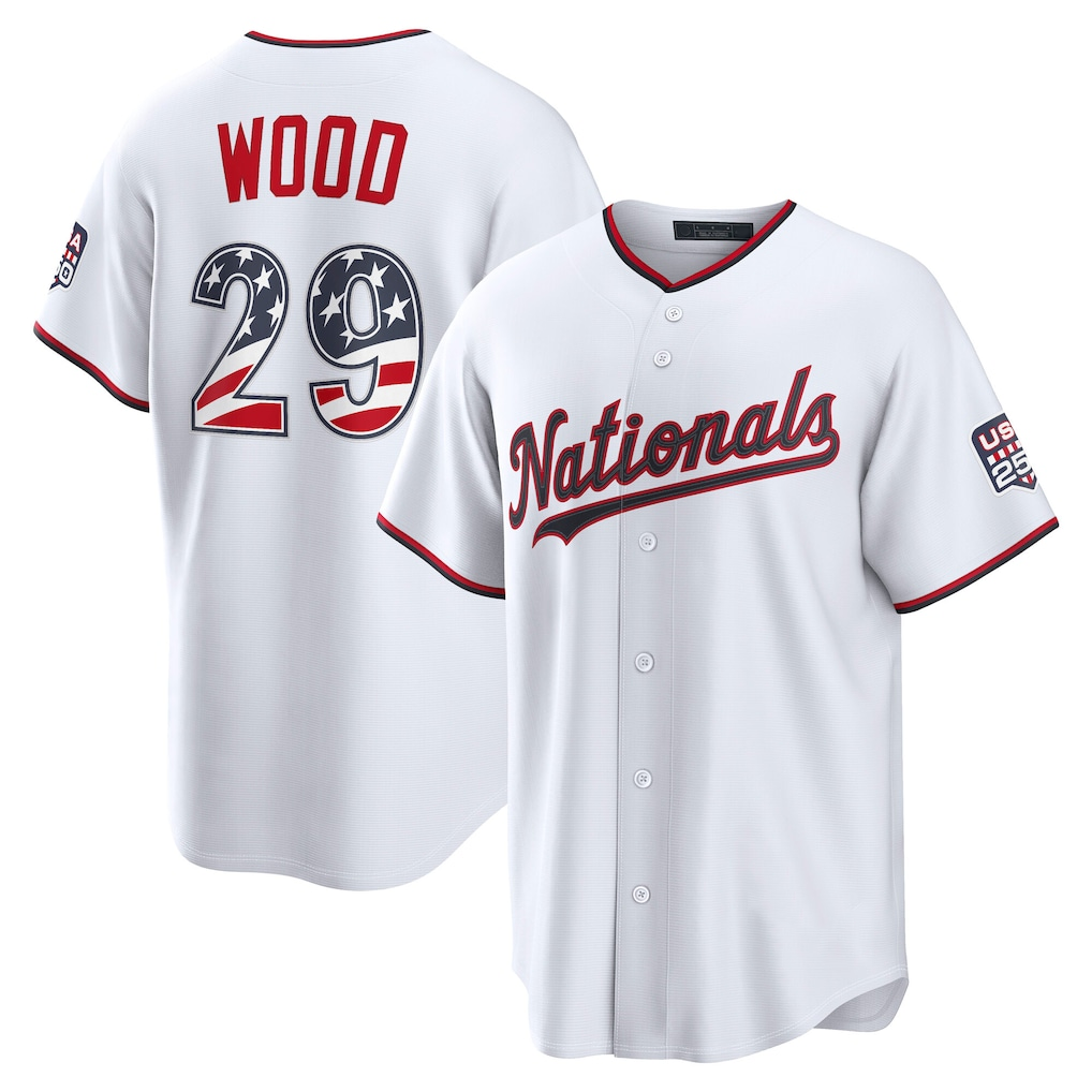 BIPIHUC W.Nationals #29 James Wood White USA 250 Fourth of July Home Stadium Jersey