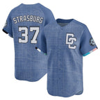BIPIHUC W.Nationals #37 Stephen Strasburg Player Blue City Connect Elite Stitched Jerseys