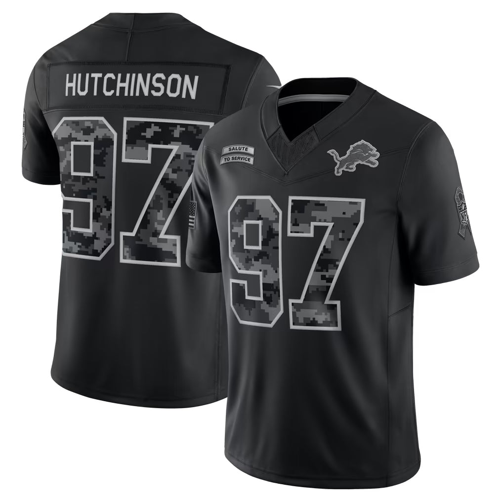 BIPIHUC D.Lions #97 Aidan Hutchinson Player Black Limited 2026 Salute to Service Home Game Stitched Jerseys