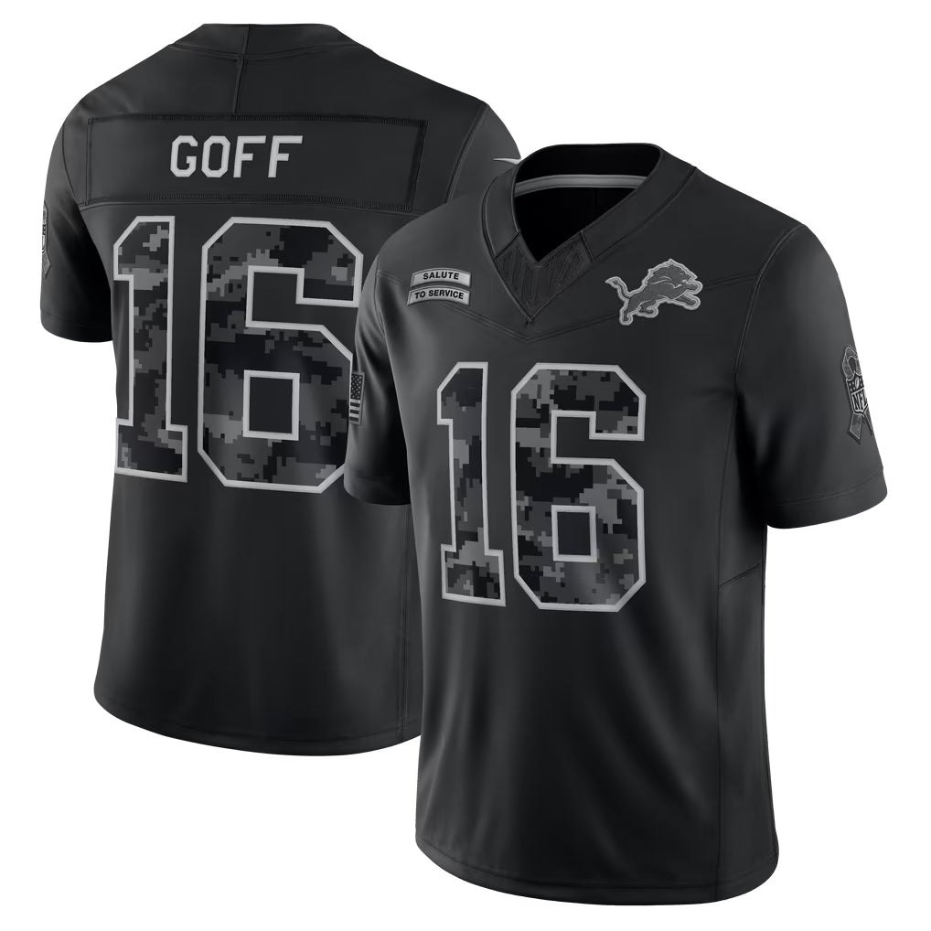 BIPIHUC D.Lions #16 Jared Goff Player Black Limited 2026 Salute to Service Home Game Stitched Jerseys